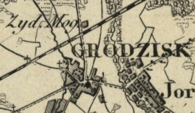 Plan okolic Grodziska Mazowieckiego z 1839 roku z zaznaczeniem cmentarza ydowskiego