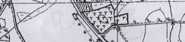 Fragment mapy Poska z 1934 r. (wersja niemiecka z 1940 r.). z zaznaczeniem cmentarza ydowskiego 