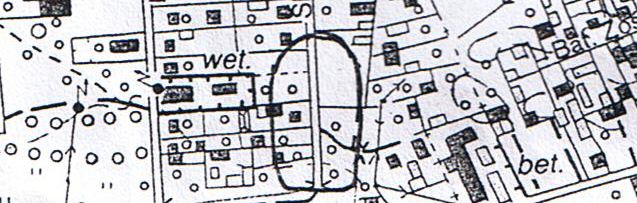 Przybliona lokalizacja cmentarza ydowskiego w Woominie na planie miasta z 1983 r.